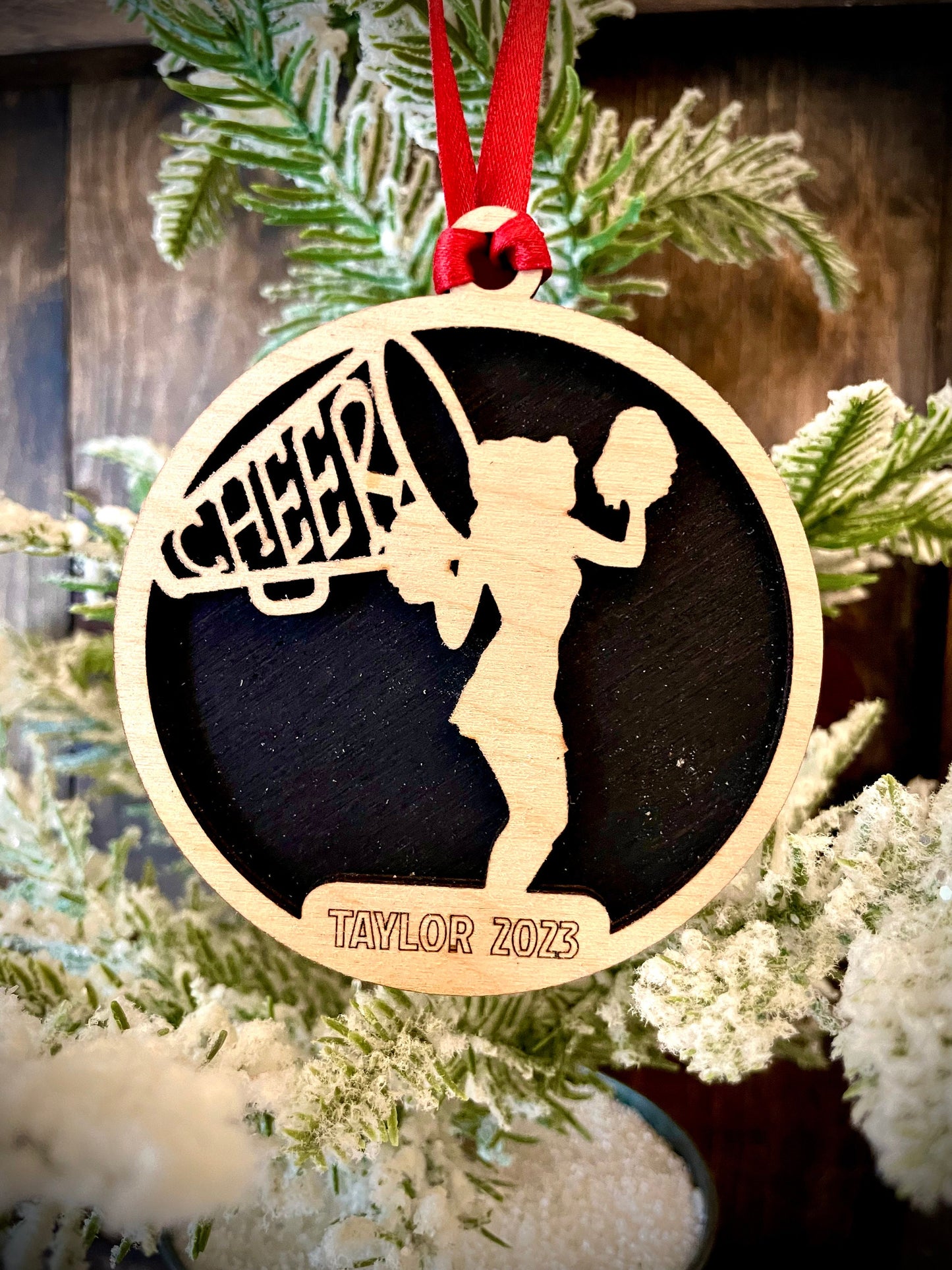 Cheerleader Personalized 2-Layer Wood Christmas Ornament & Gift Tag | Multiple Finishes | Cheer Gift (#17)