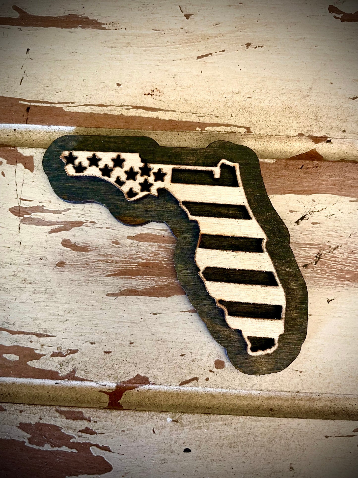 Florida US Flag 2-Layer Wood Refrigerator Magnet | 12 Finishes | Patriotic Gift