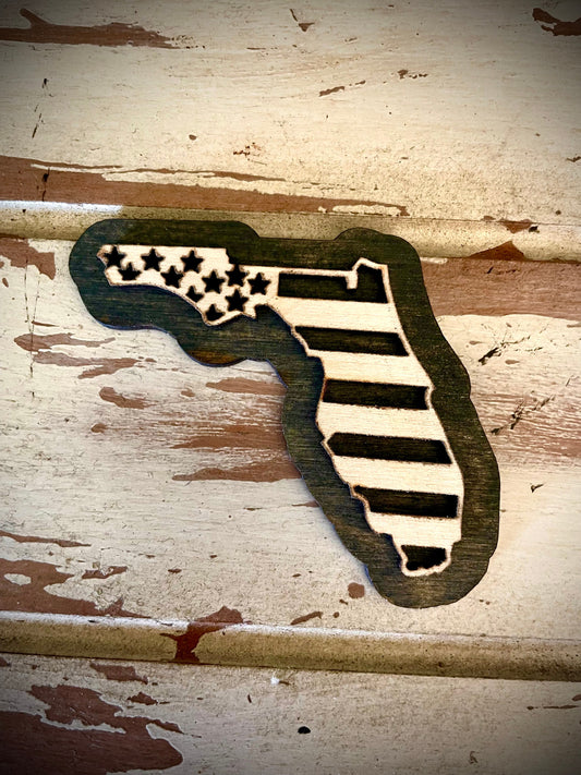 Florida US Flag 2-Layer Wood Refrigerator Magnet | 12 Finishes | Patriotic Gift
