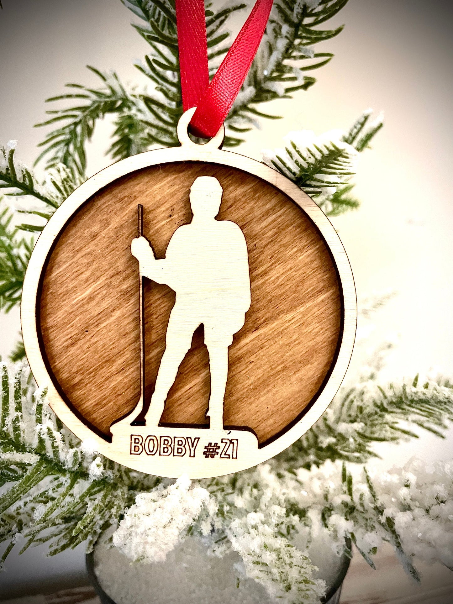 Hockey Player Skater Personalized 2-Layer Wood Christmas Ornament & Gift Tag | Multiple Finishes | Hockey Gift (#1)