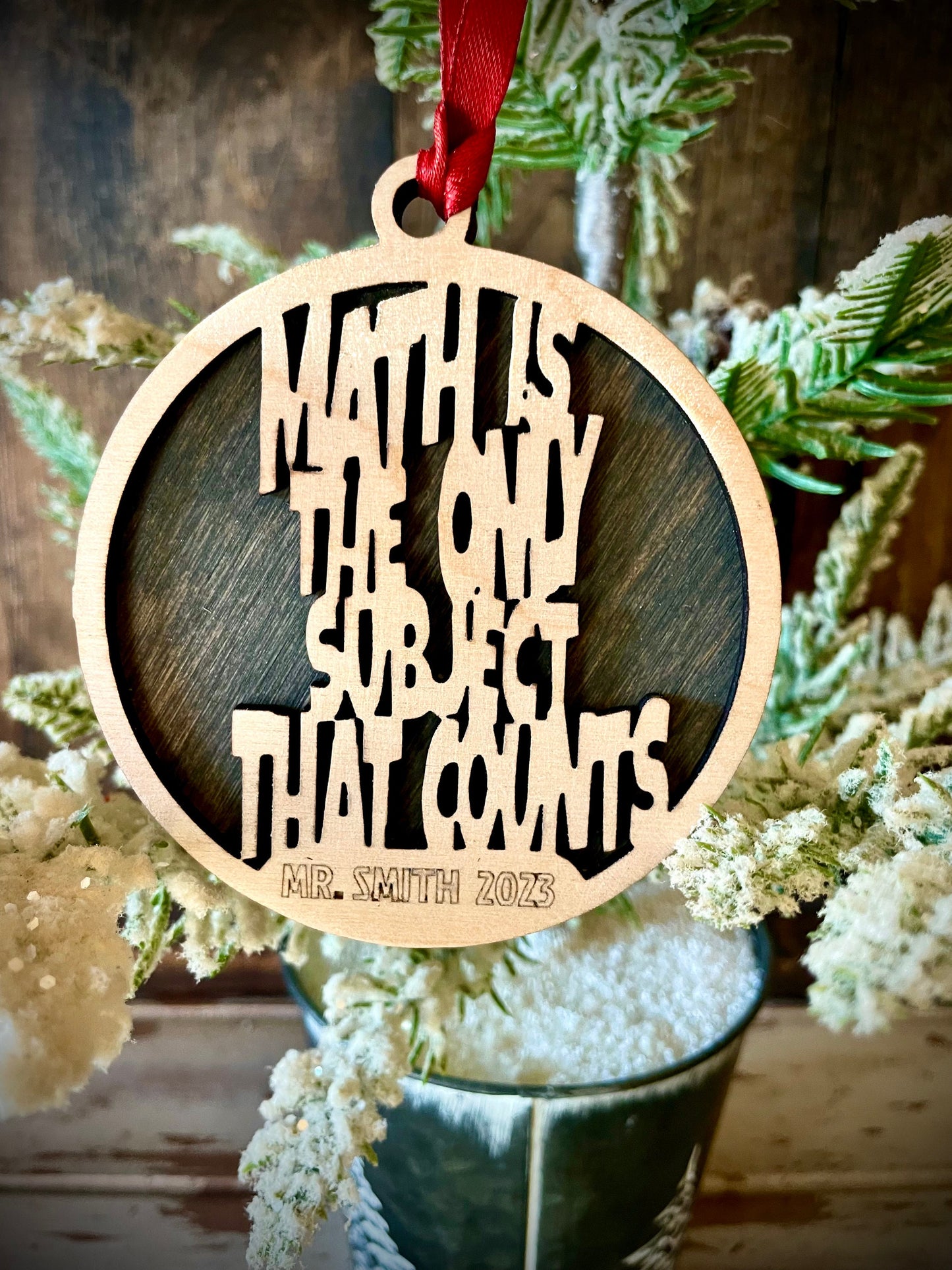 Math Teacher Personalized 2-Layer Wood Christmas Ornament & Gift Tag | Multiple Finishes | Teacher Gift