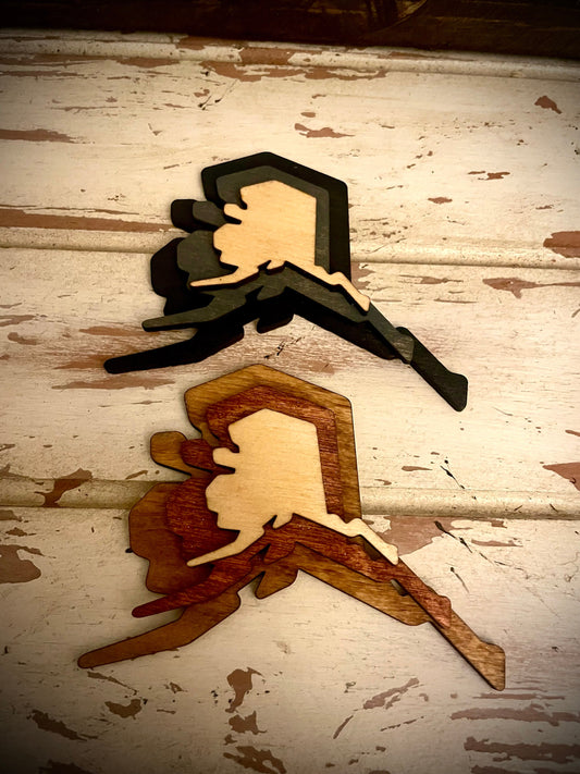 Alaska 3-Layer Stacked Wood Refrigerator Magnet | Brown & Gray Tones | State Pride Gift