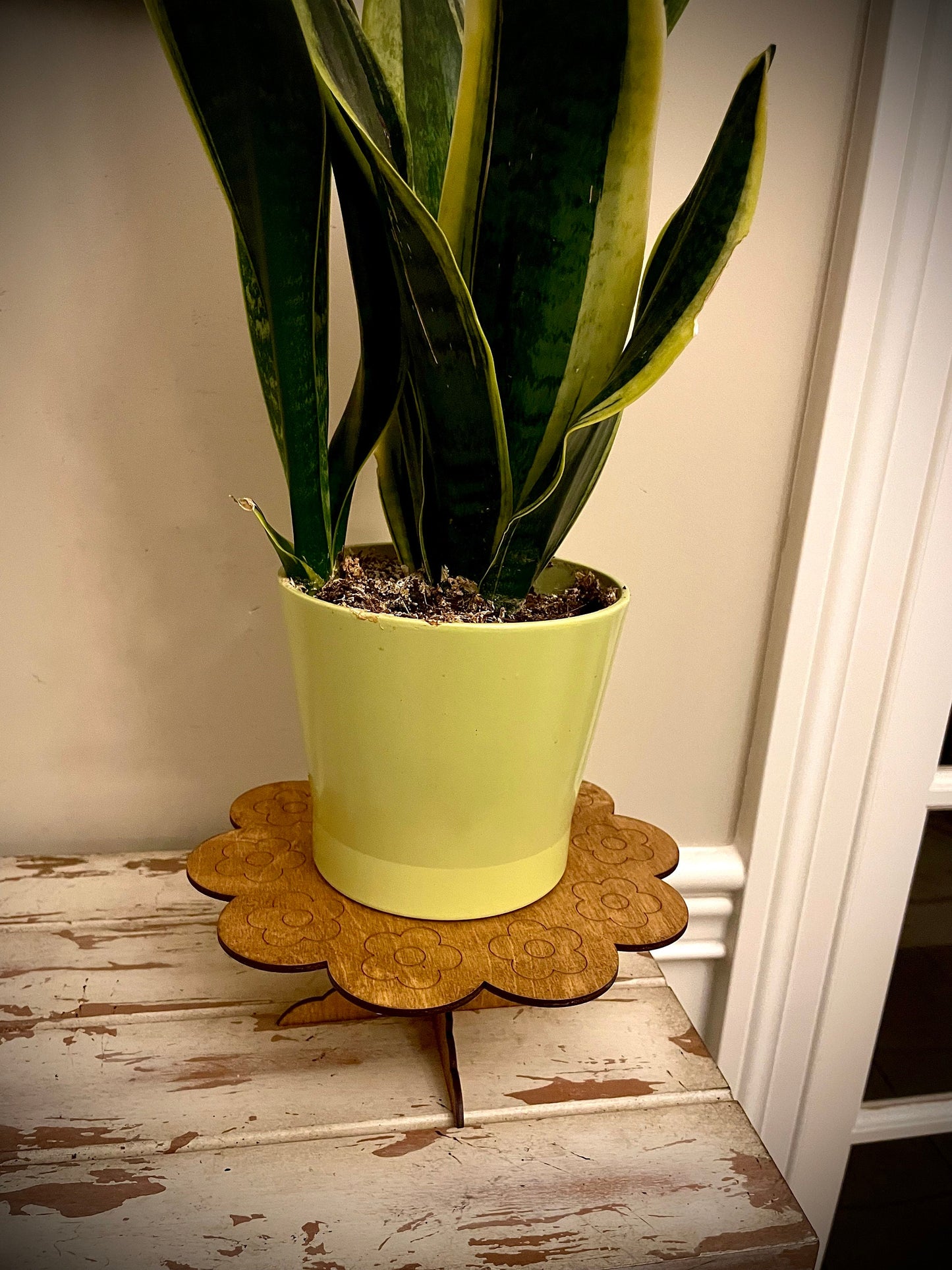 Large Boho Floral Wood Indoor Plant Stand | Very Sturdy | 12 Finishes | Style C