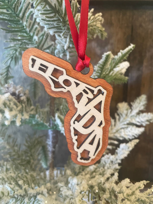 Florida Word Art Wood Ornament & Gift Tag | 12 Finishes | State Pride Gift
