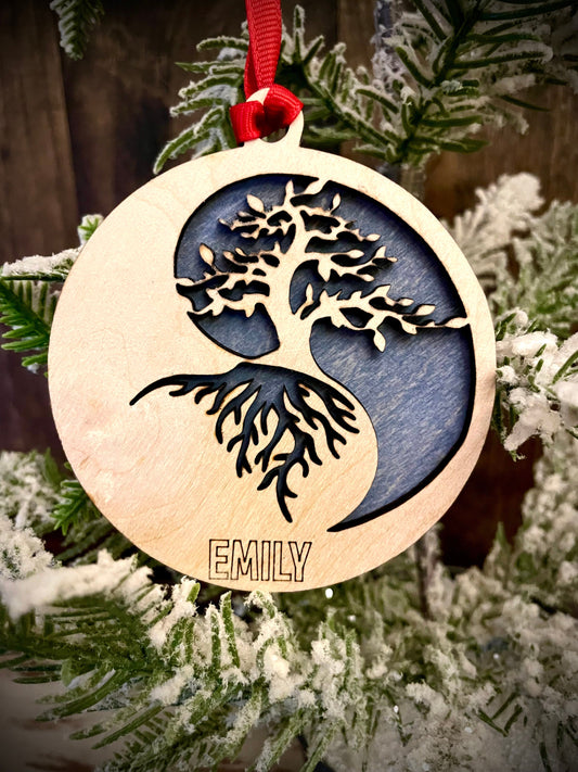 Yin Yang Tree of Life Personalized 2-Layer Wood Christmas Ornament & Gift Tag | Multiple Finishes | Spiritual Gift