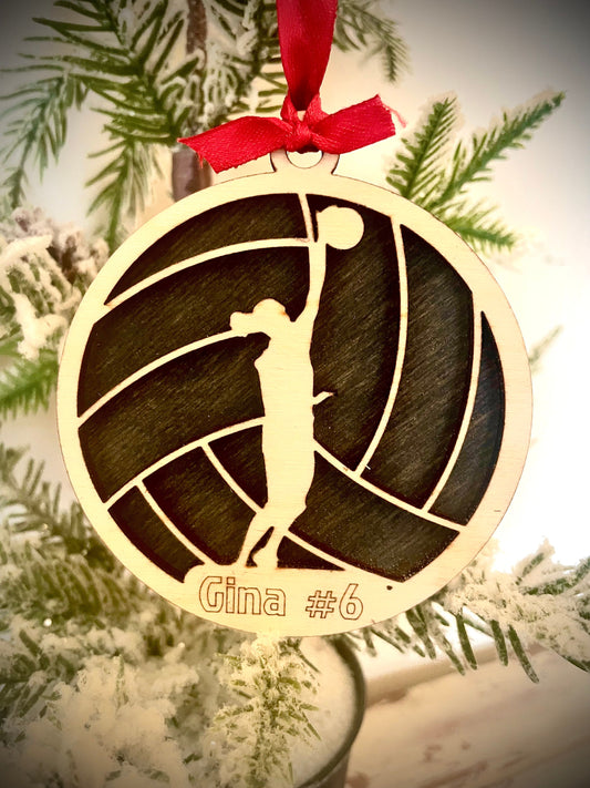 Volleyball Player Personalized 2-Layer Wood Christmas Ornament & Gift Tag | Multiple Finishes | Volleyball Gift (#8)