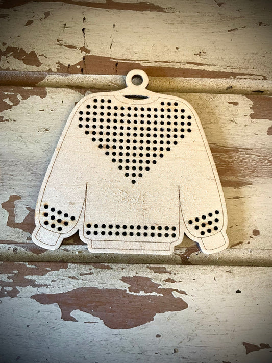 Cross Stitch Ugly Christmas Sweater Wood Ornament Blanks | Heart Pattern | Assorted Quantities