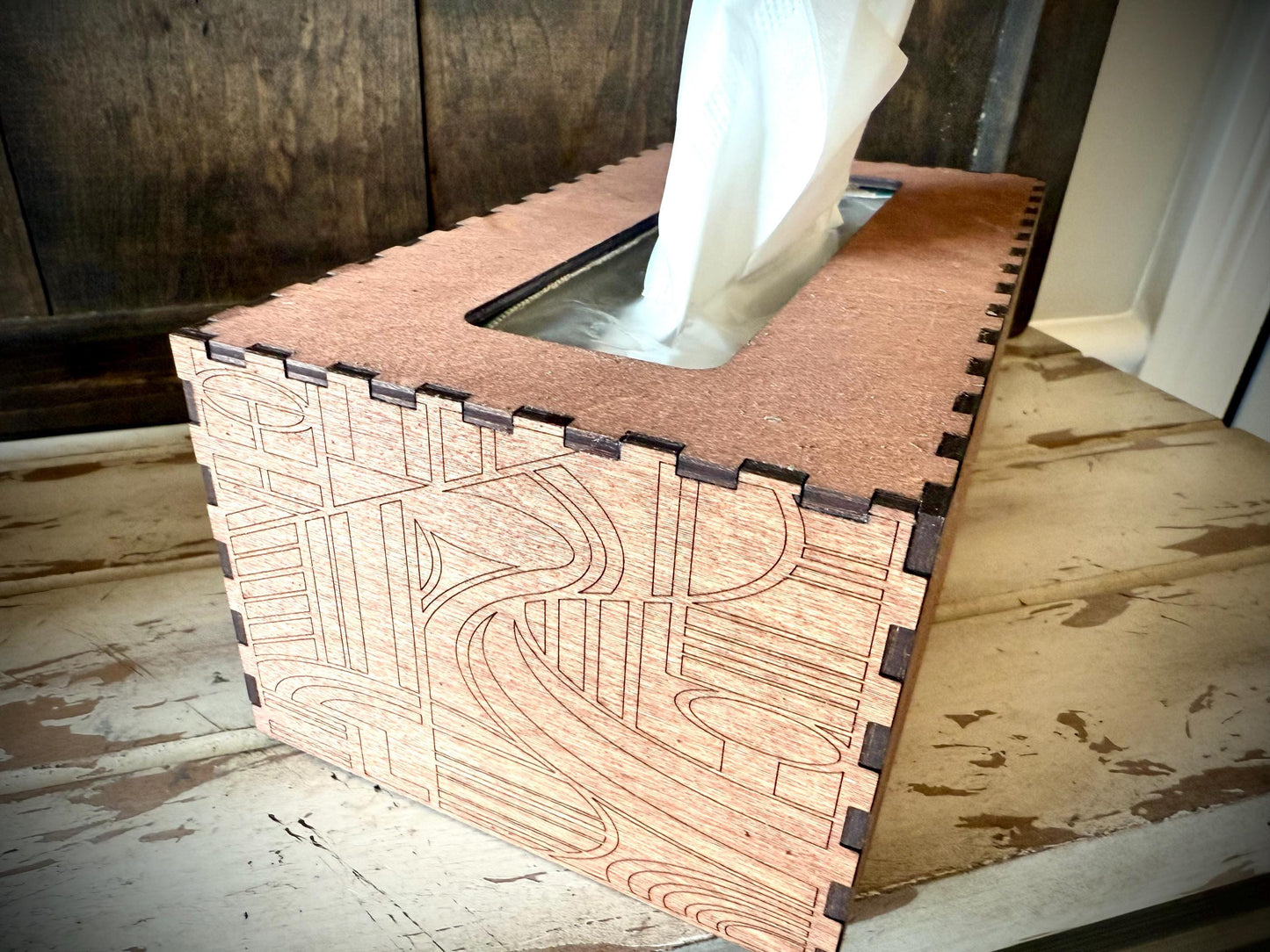 Art Deco tissue box cover available in square, oblong, or Costco oblong configurations available in 12 finishes set A