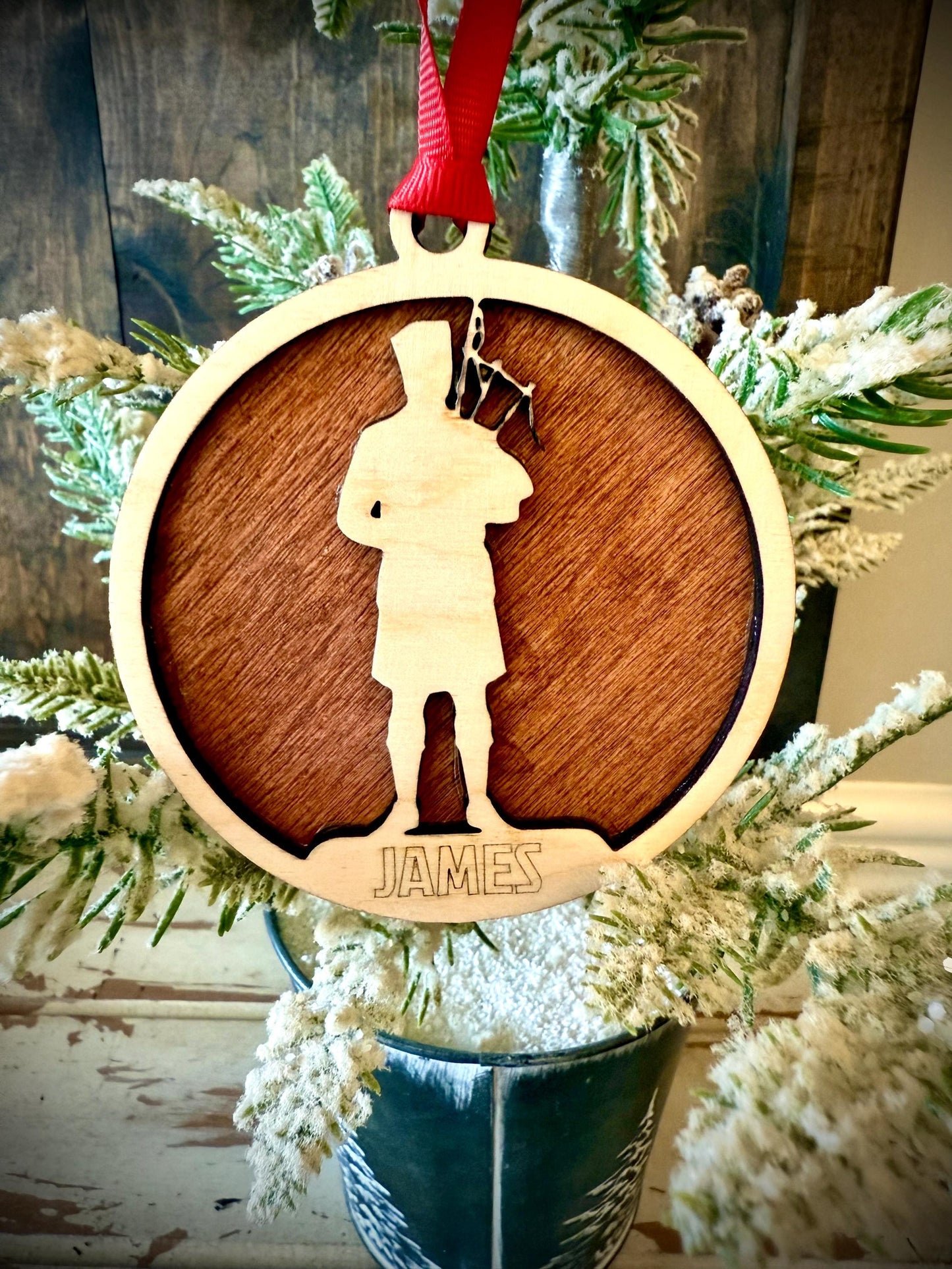 Bagpipe Player Personalized 2-Layer Wood Christmas Ornament & Gift Tag | Multiple Finishes | Music Gift (#2)