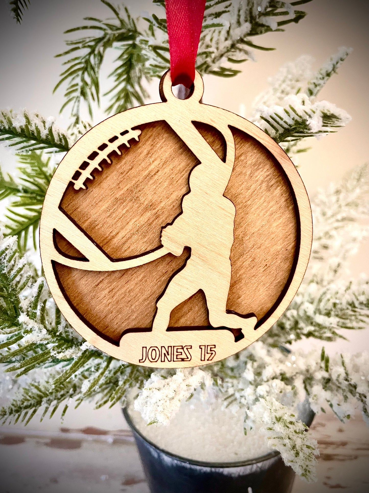 Football Player Personalized 2-Layer Wood Christmas Ornament & Gift Tag | Multiple Finishes | Football Gift (#14)