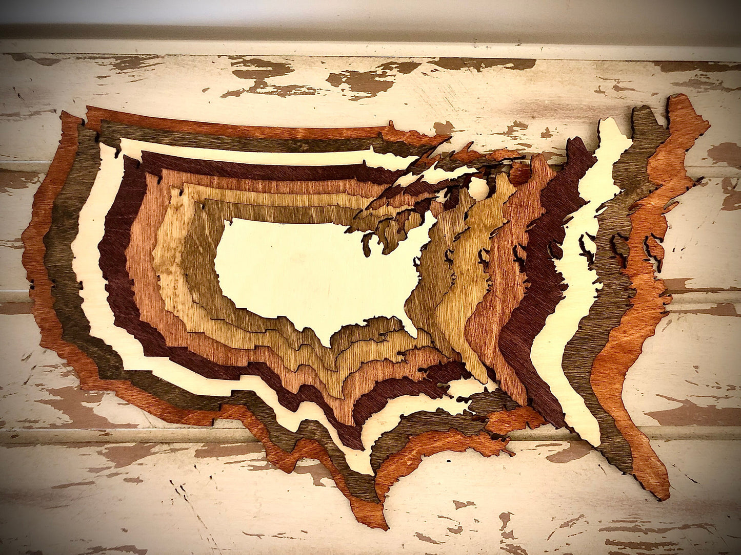 USA Stacked 3D Wood Table & Wall Art | Multi-Color