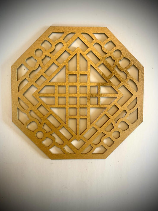 Chinese Symbols Hexagon Wood Wall Art | 4-Panel Set | Multiple Sizes & Finishes