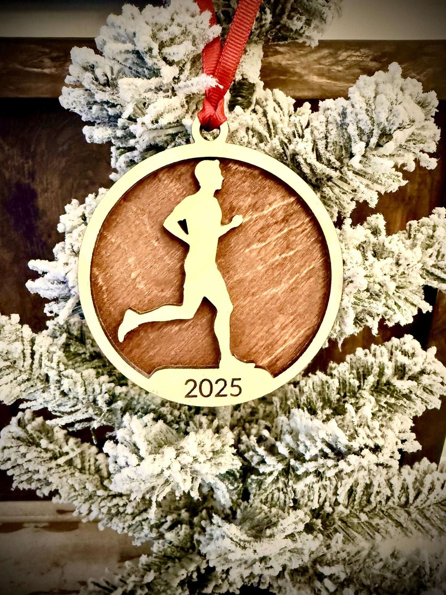 Male Runner Jogger Personalized 2-Layer Wood Christmas Ornament & Gift Tag | Multiple Finishes | Running Gift