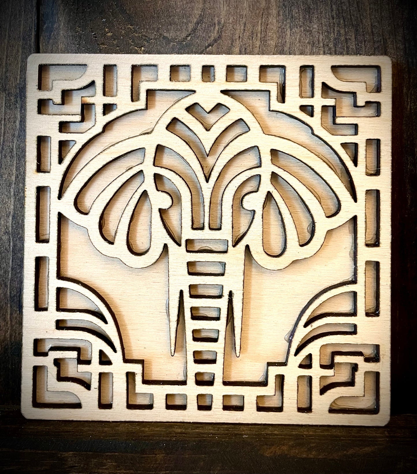 Boho Art Deco Elephant 2-Layer Square Wood Magnet | 12 Finishes | Boho Gift