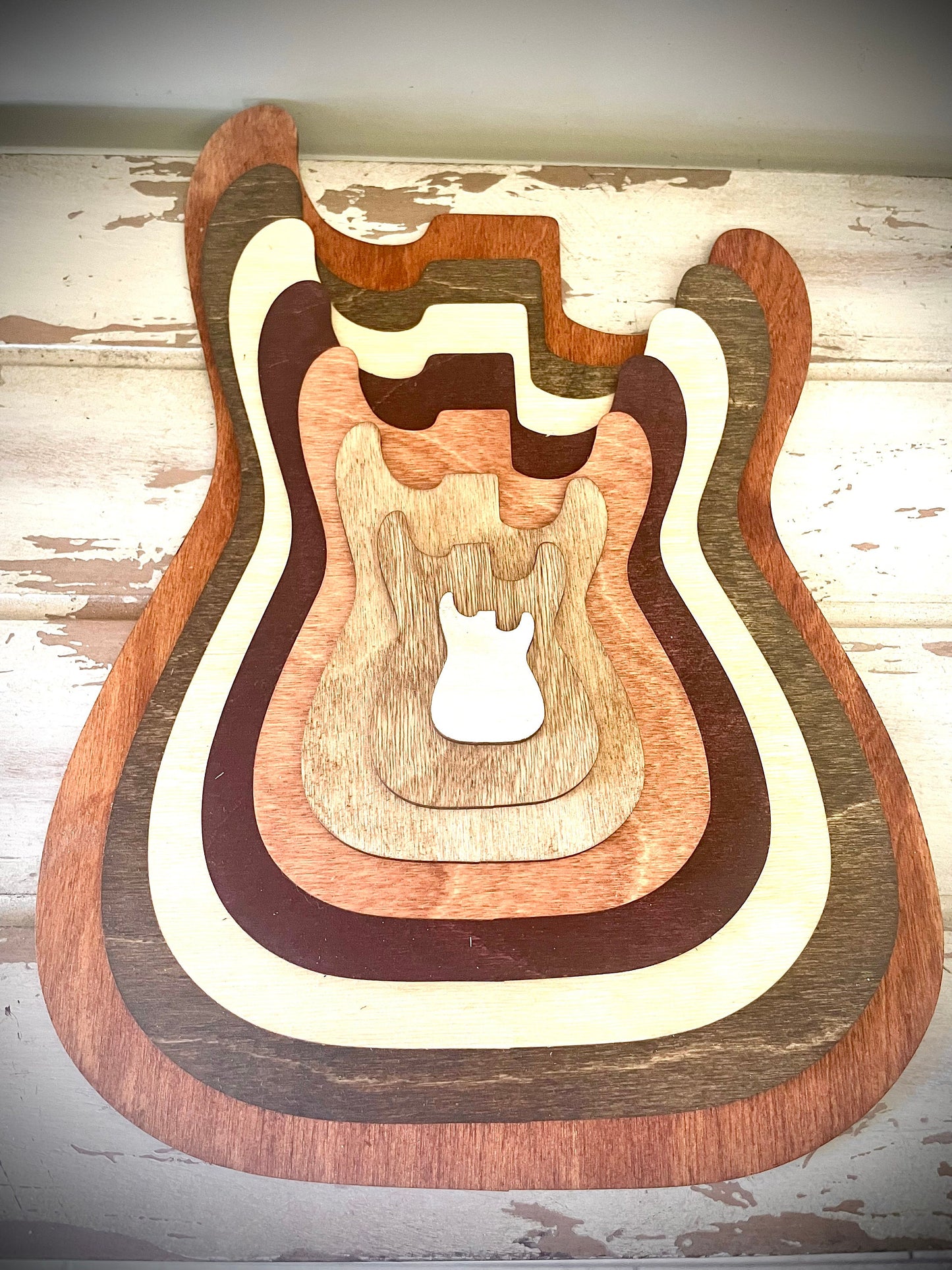 Stacked Electric Guitar 3D Wood Table & Wall Art | Multi-Color | Music Gift