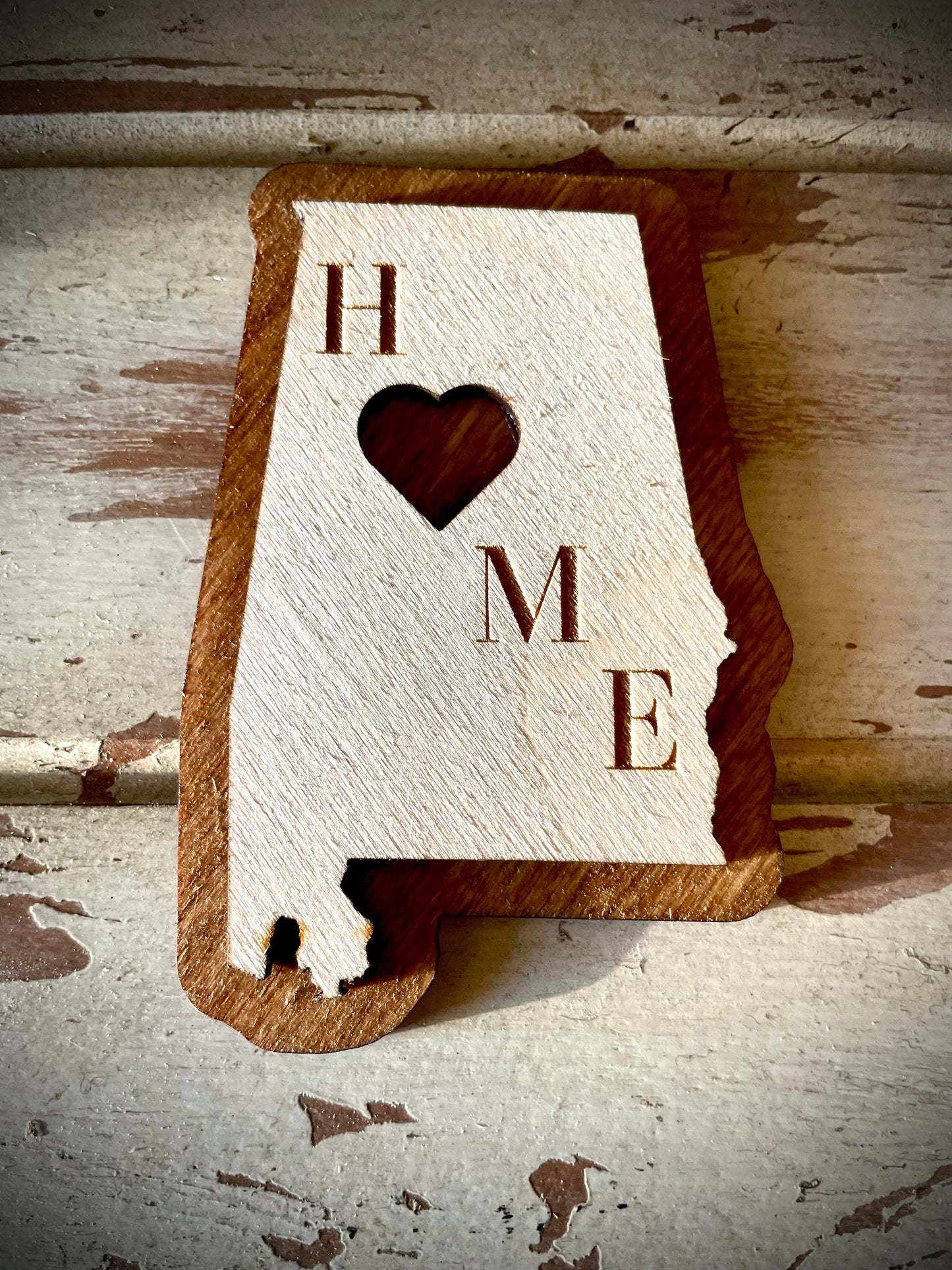 Alabama HOME 2-Layer Wood Refrigerator Magnet | 12 Finishes | State Pride Gift