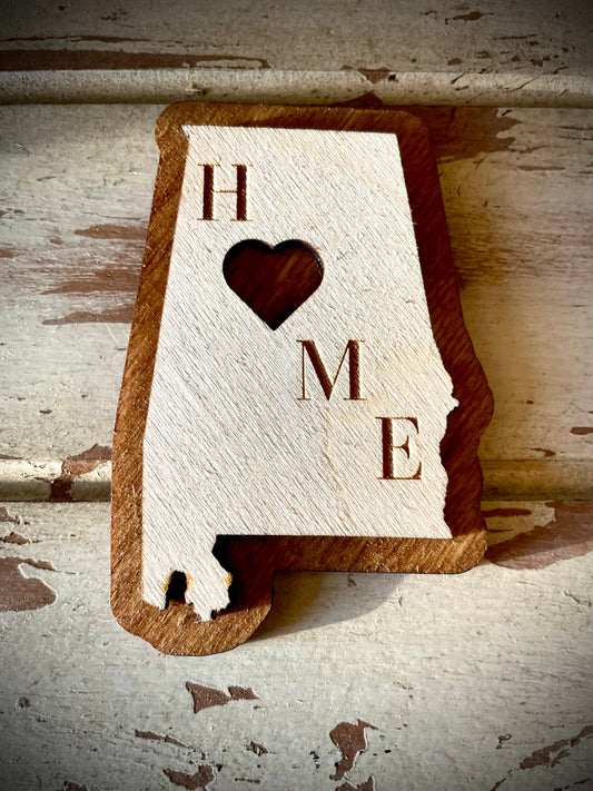 Alabama HOME 2-Layer Wood Refrigerator Magnet | 12 Finishes | State Pride Gift