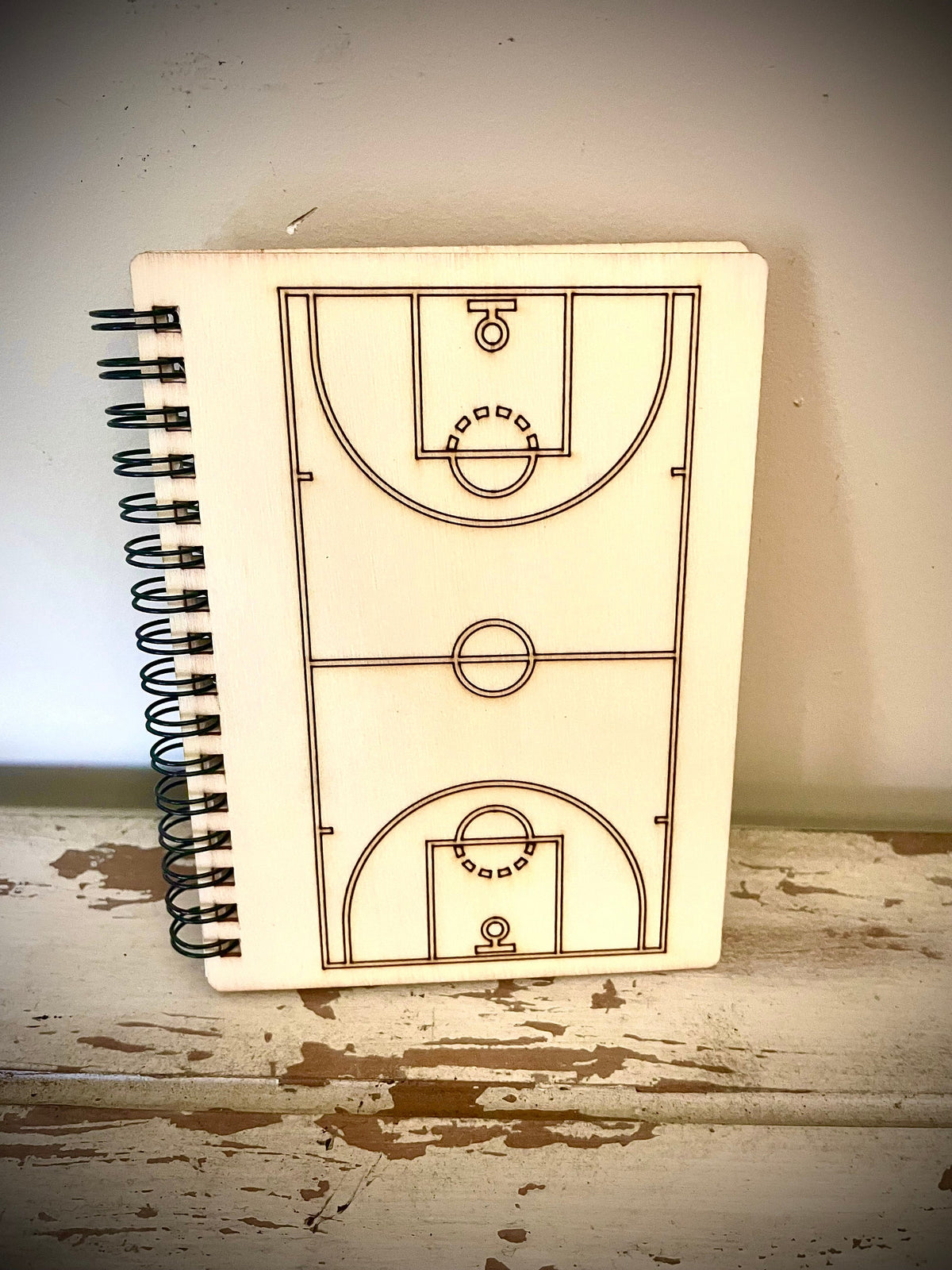 Basketball Court Wood Cover Spiral Notebook | Team Gift | Senior Night