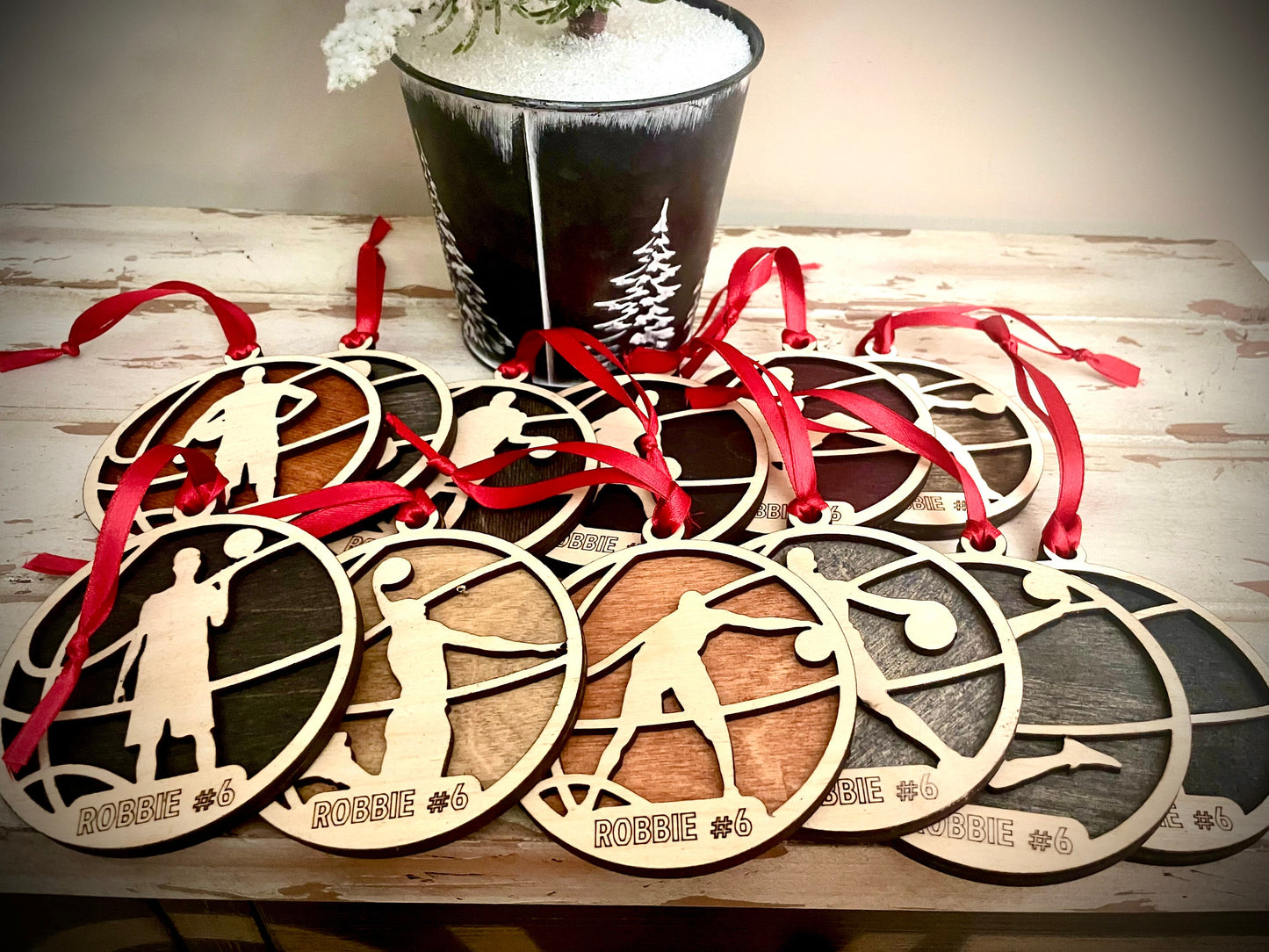 Basketball Player Personalized 2-Layer Wood Christmas Ornament & Gift Tag | Multiple Finishes | Basketball Gift (#6)