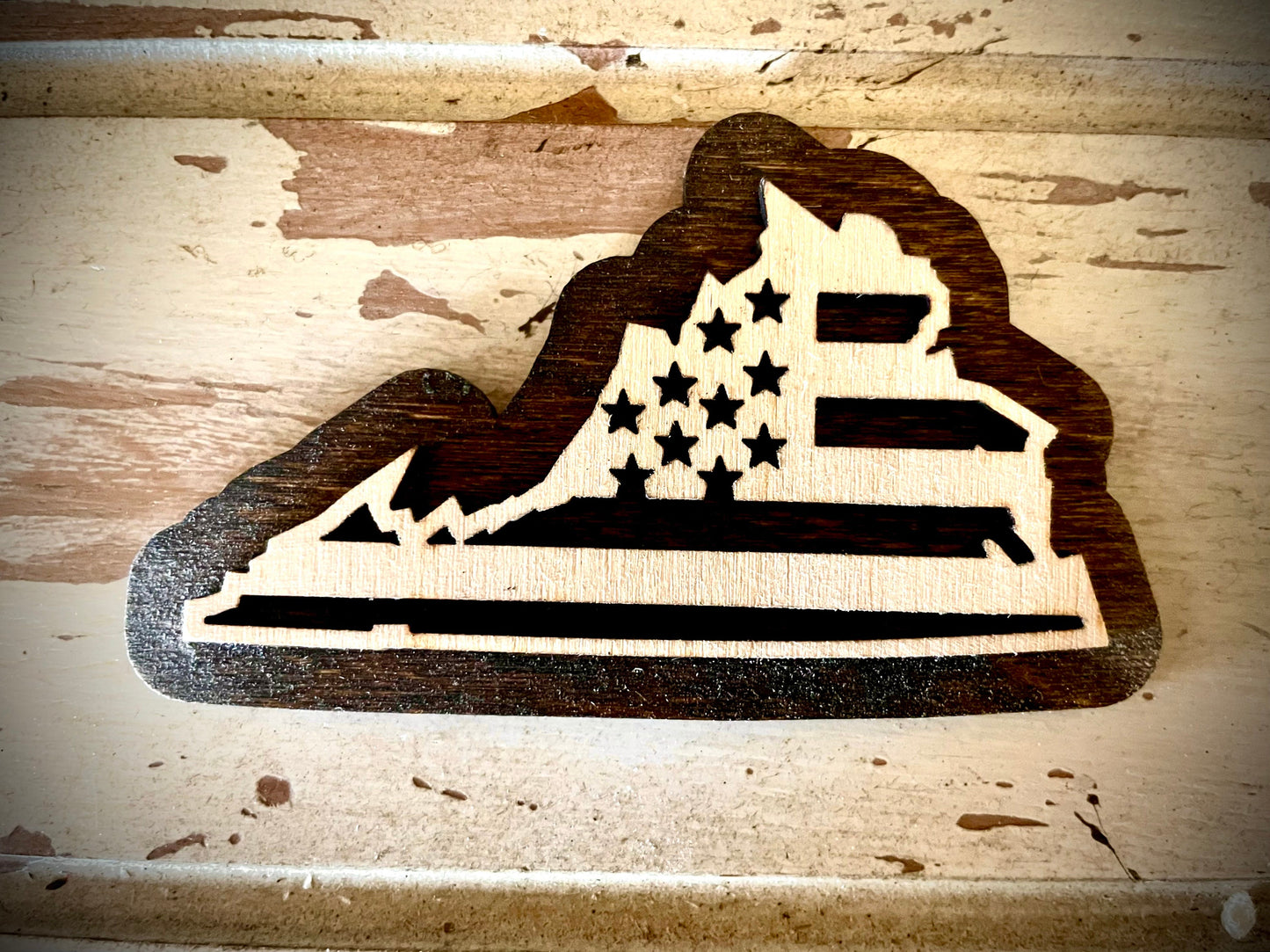 Virginia US Flag 2-Layer Wood Refrigerator Magnet | 12 Finishes | Patriotic Gift