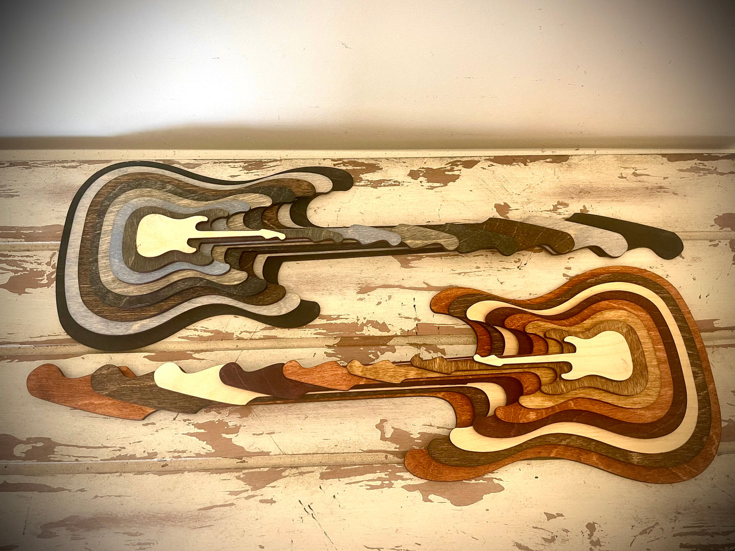 Stacked Electric Guitar 3D Wood Table & Wall Art | Full Body | Multi-Color | Music Gift
