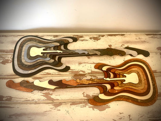 Stacked Electric Guitar 3D Wood Table & Wall Art | Full Body | Multi-Color | Music Gift