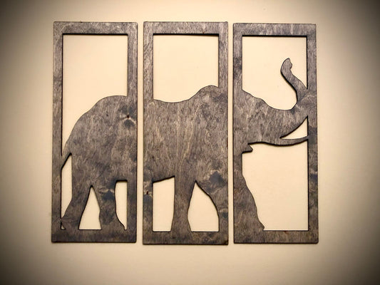 Elephant Wood Wall Art | 3-Panel Set | Multiple Sizes & Finishes