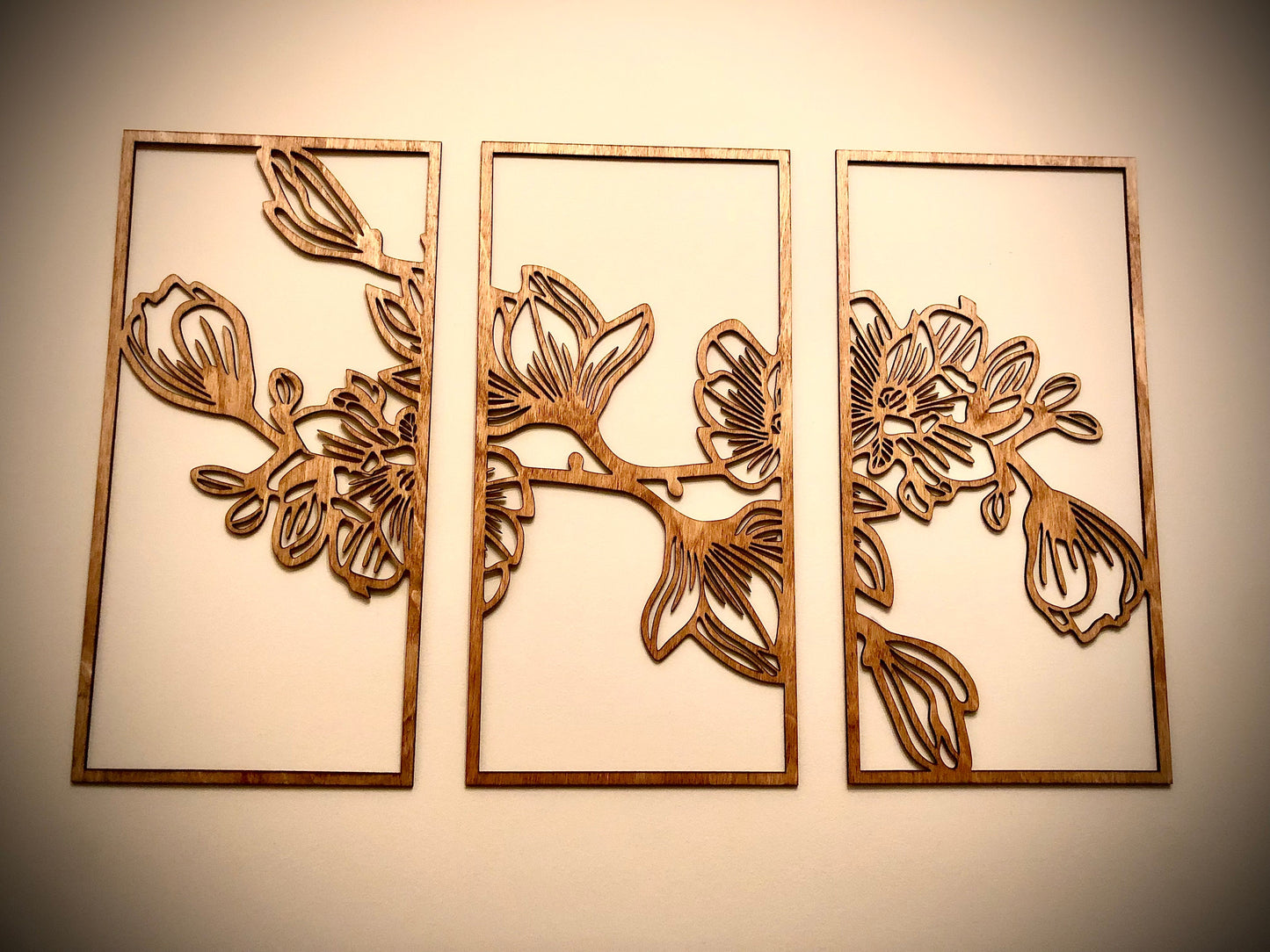 Magnolia Flower Wood Wall Art | 3-Panel Set | Multiple Sizes & Finishes