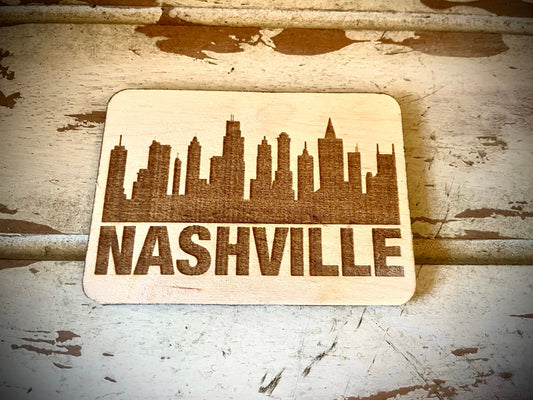 Nashville Skyline Wood Magnet | City Souvenir | 3.5" x 2.5"