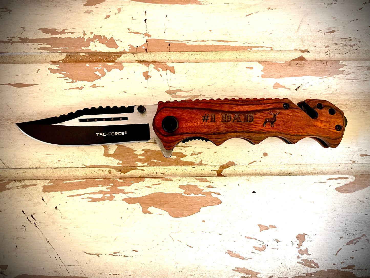 Custom Engraved Wood Tactical & Hunting Knife | Camping & Pocket Knife | Father's Day Gift