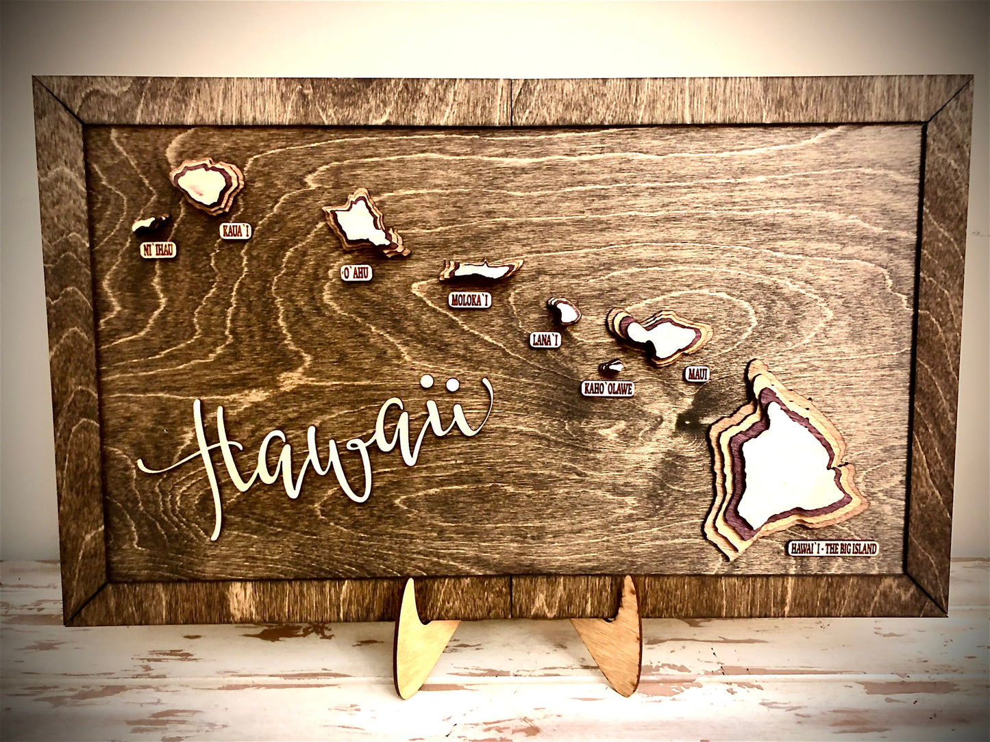 Hawaii Stacked State 3D Wood Table & Wall Art | Multi-Color