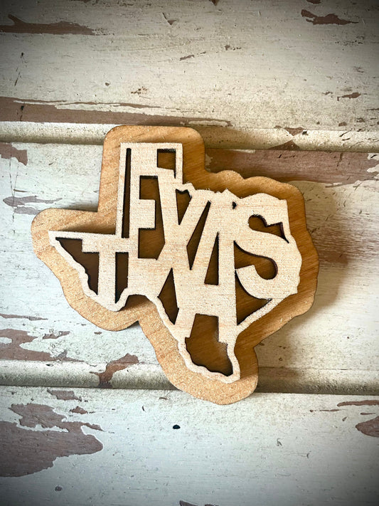 Texas Word Art 2-Layer Wood Refrigerator Magnet | 12 Finishes | State Pride Gift