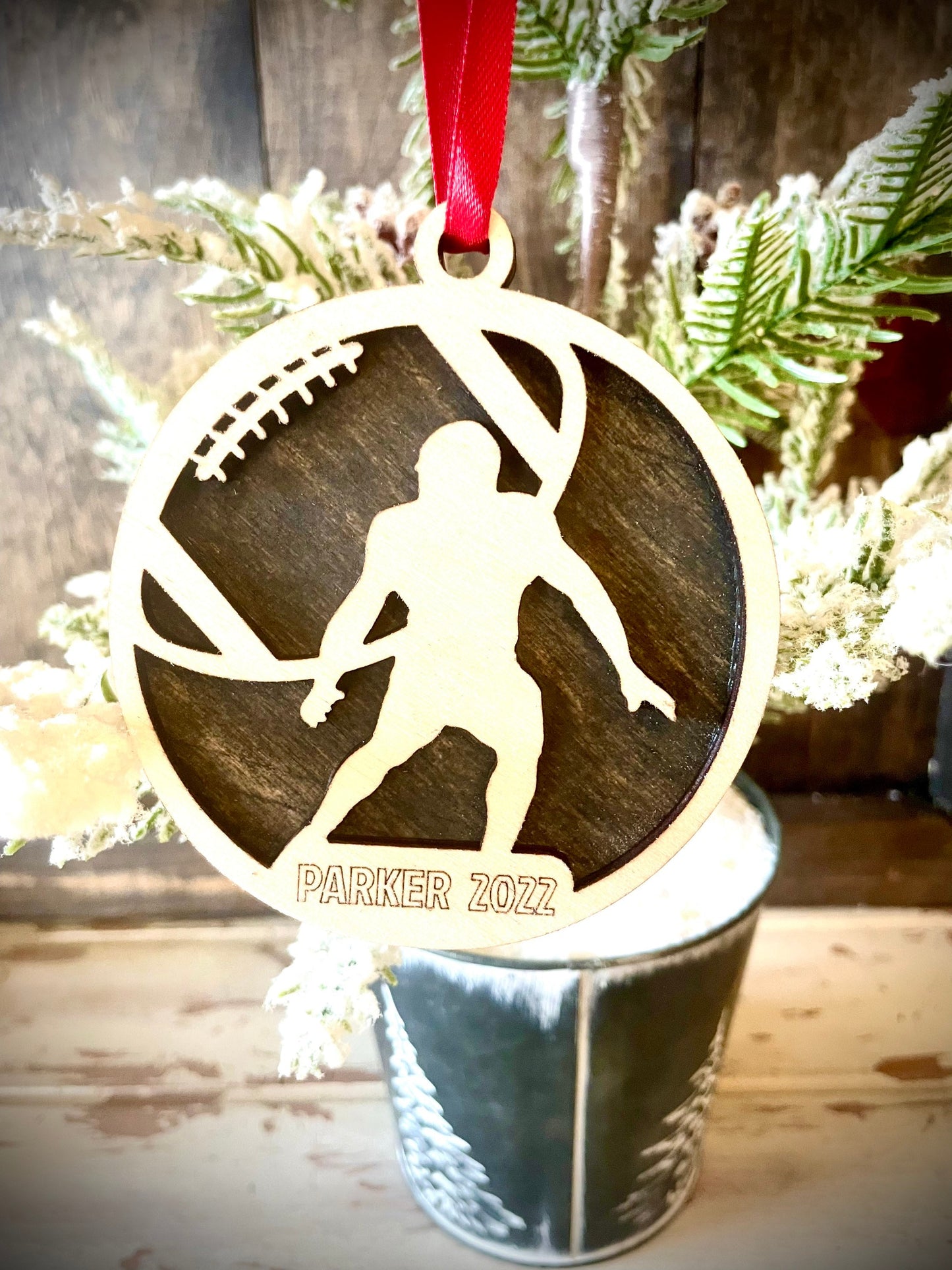 Football Player Personalized 2-Layer Wood Christmas Ornament & Gift Tag | Multiple Finishes | Football Gift (#15)