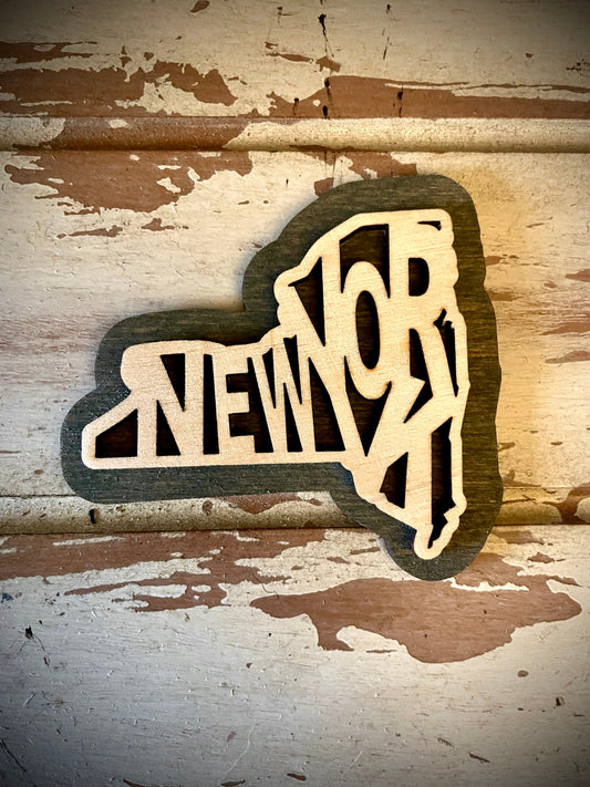 New York Word Art 2-Layer Wood Refrigerator Magnet | 12 Finishes | State Pride Gift