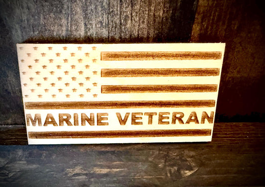Marine Veteran Laser Engraved US Flag Wood Refrigerator Magnet | 4" x 2.1" | Military Gift