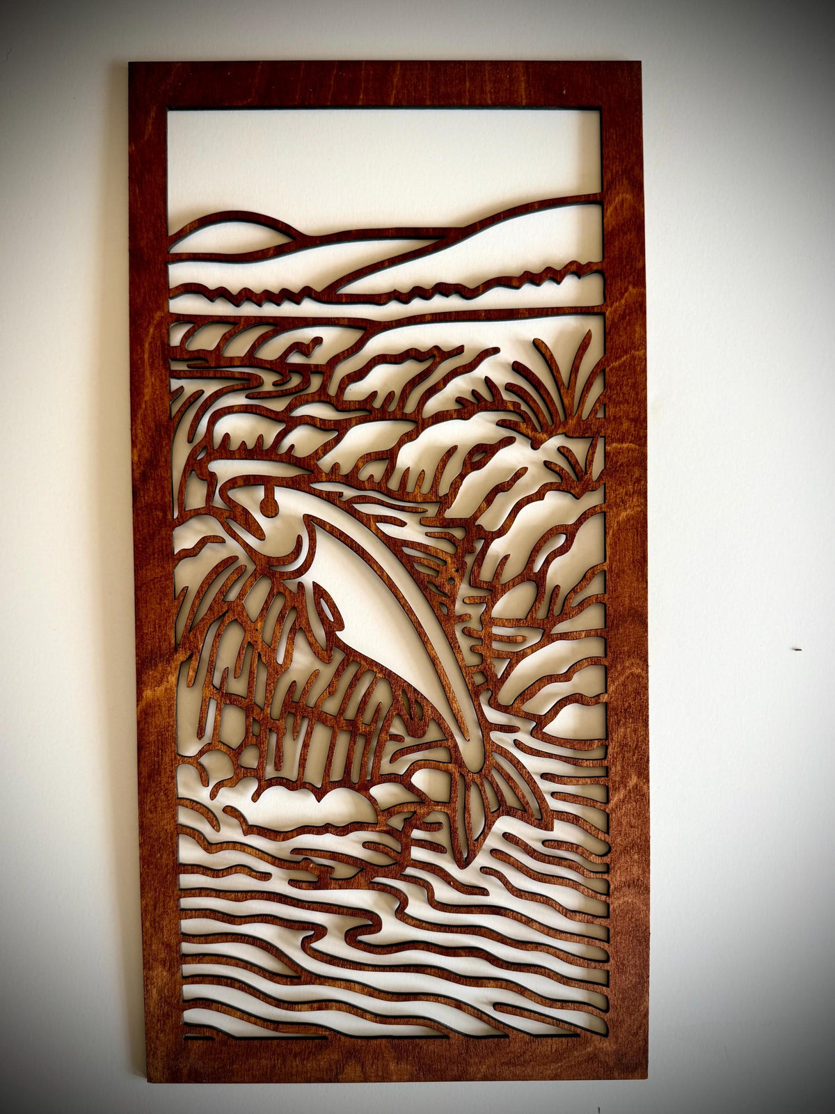 Salmon Migration Swimming Upstream Wood Wall Art | 3-Panel Set | Multiple Sizes & Finishes