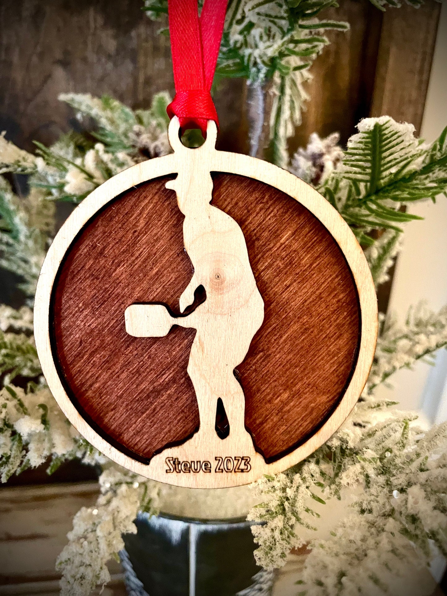 Pickleball Player Personalized 2-Layer Wood Christmas Ornament & Gift Tag | Multiple Finishes | Pickleball Gift (#1)