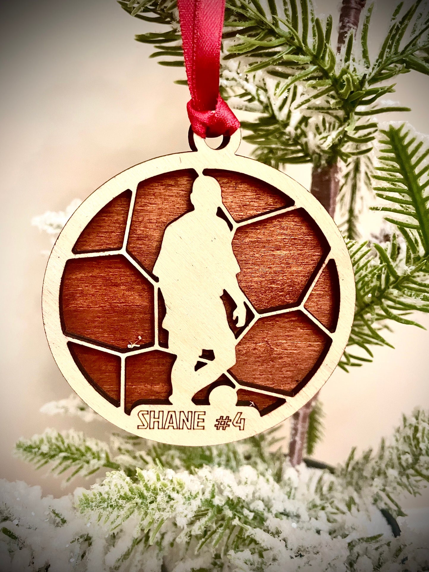 Soccer Player Personalized 2-Layer Wood Christmas Ornament & Gift Tag | Multiple Finishes | Soccer Gift (#5)