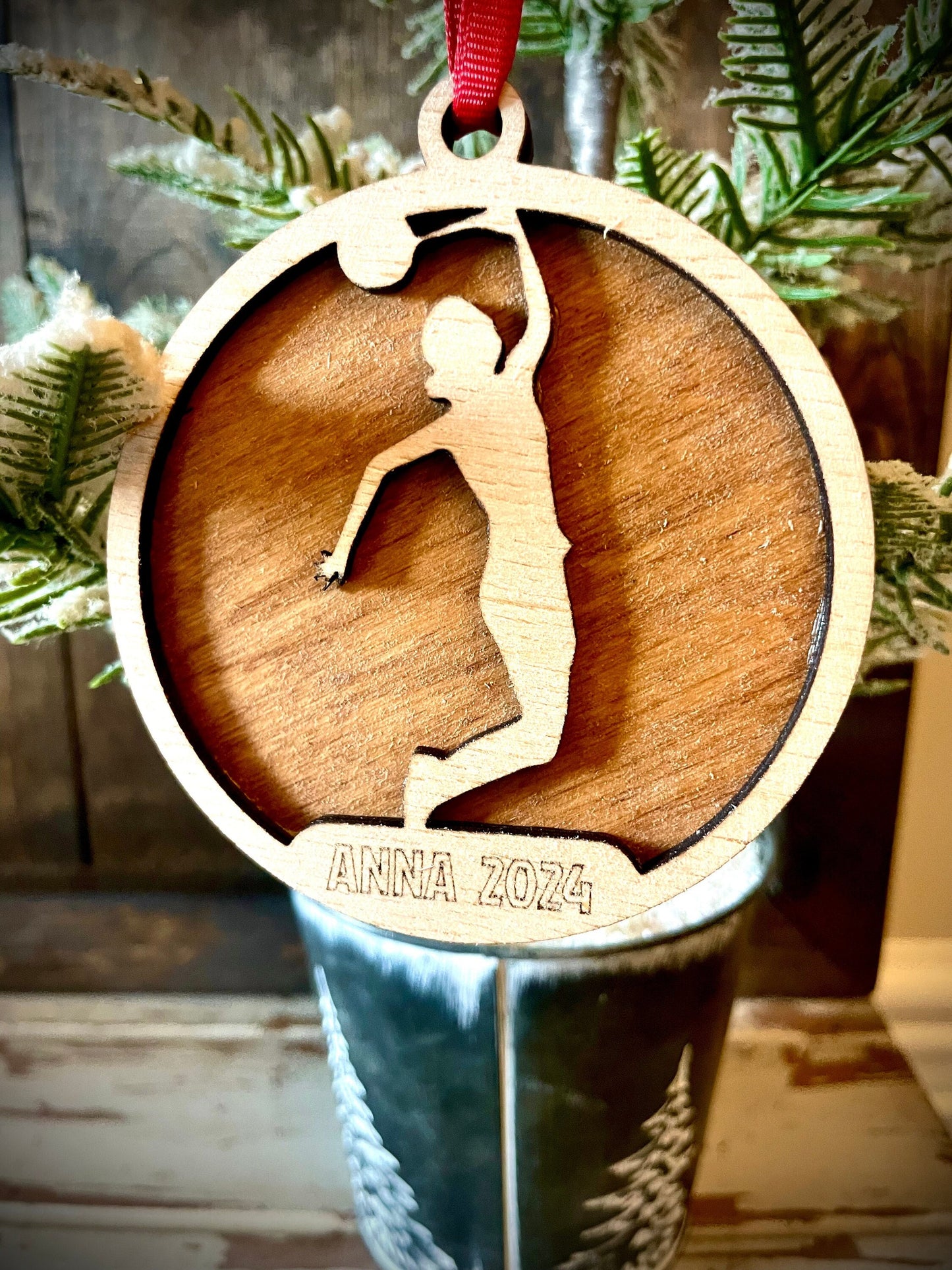 Female Badminton Player Personalized 2-Layer Wood Christmas Ornament & Gift Tag | Multiple Finishes | Badminton Gift