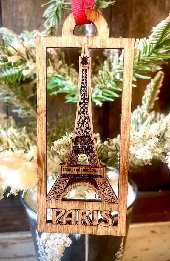 Paris Eiffel Tower Wood Christmas Ornament | Multiple Finishes | Travel Souvenir Gift