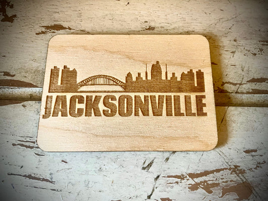 Jacksonville Skyline Wood Magnet | City Souvenir | 3.5" x 2.5"