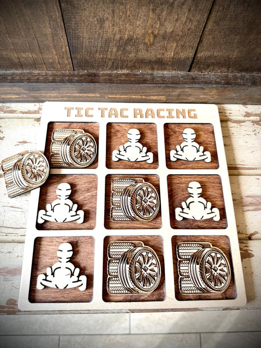 Tic Tac Racing Wood Game | Laser Engraved | 12 Finishes | Racing Gift