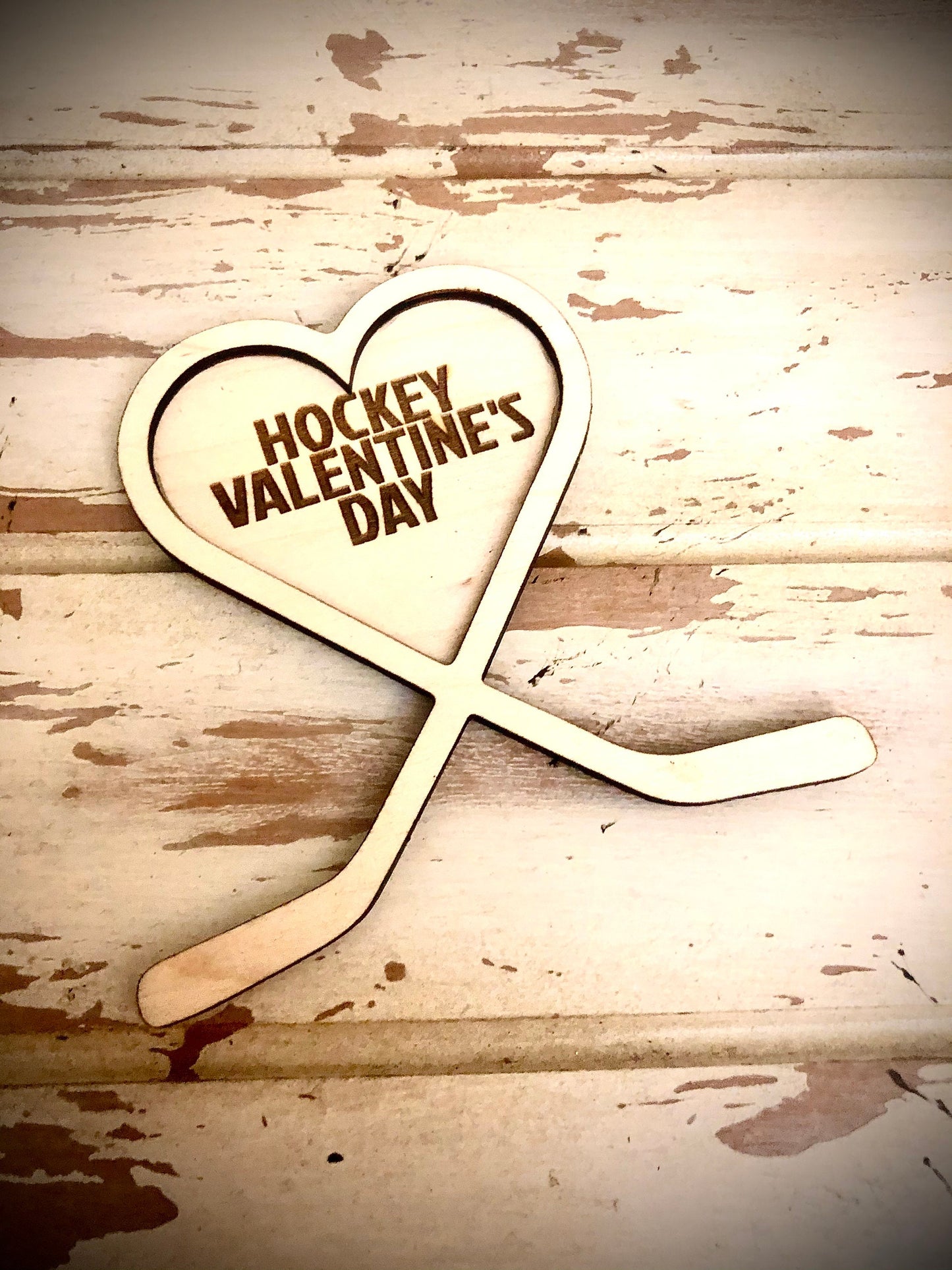 Personalized Hockey Stick Heart Wood Magnet | Engraved | Valentine's Gift
