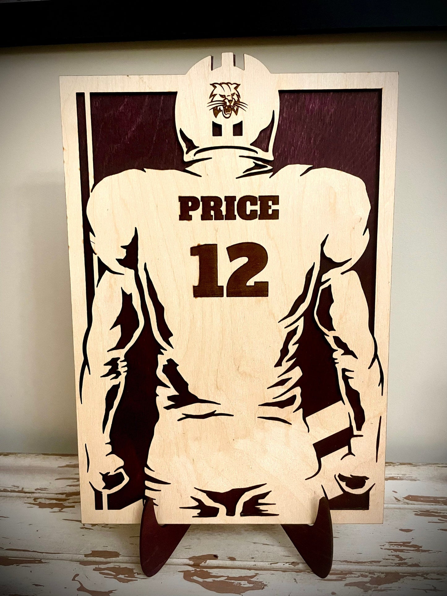 Custom Football Wood Plaque | Name, Number & Optional Logo Engraved | Jersey Back Design