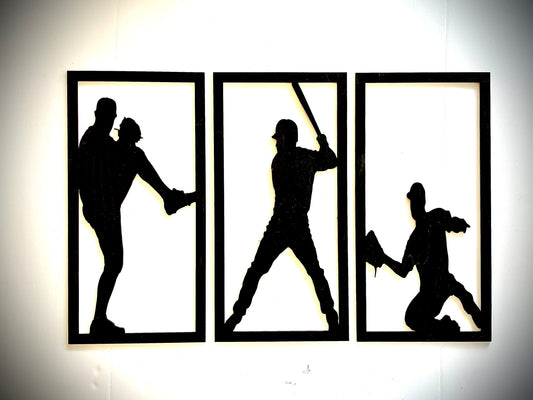 Baseball Player Wood Wall Art | 3-Panel Set | Multiple Sizes & Finishes
