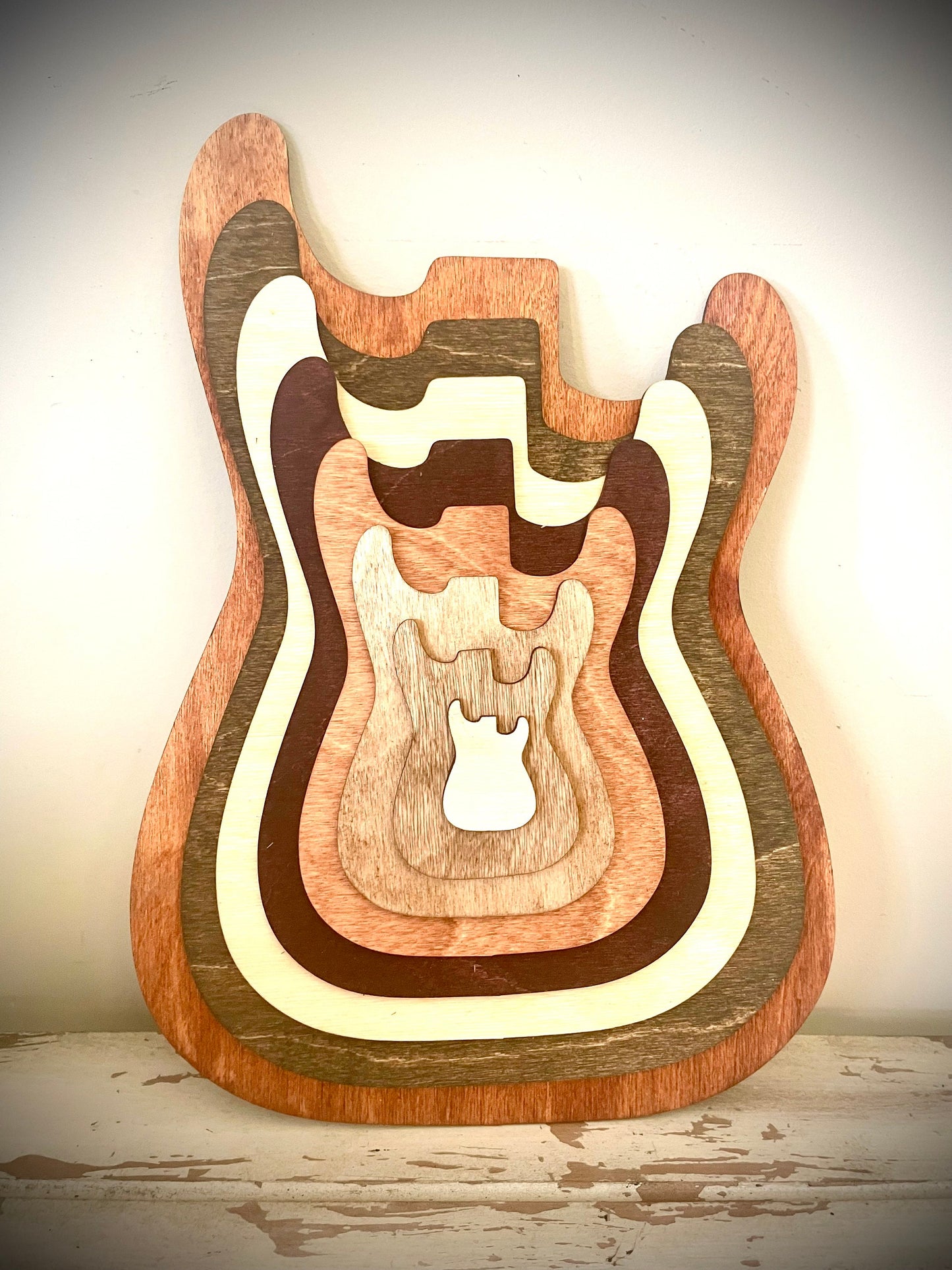 Stacked Electric Guitar 3D Wood Table & Wall Art | Multi-Color | Music Gift