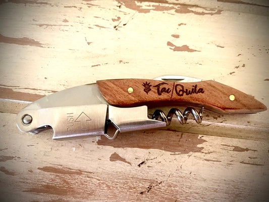 Custom Engraved Wood Wine Key & Corkscrew | Personalized Wine Opener Gift