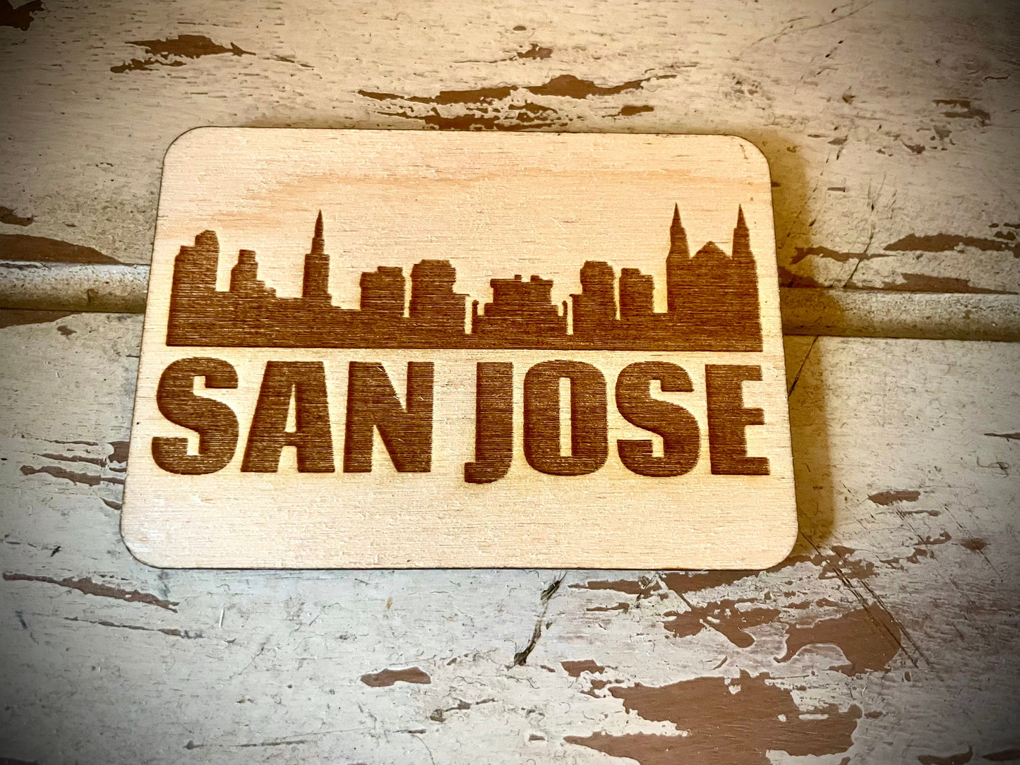 San Jose Skyline Wood Magnet | City Souvenir | 3.5" x 2.5"