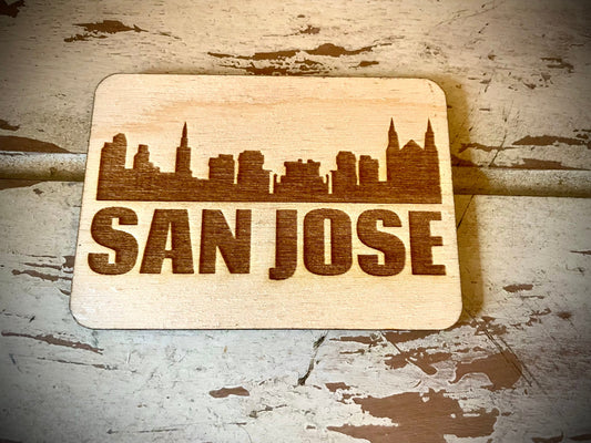 San Jose Skyline Wood Magnet | City Souvenir | 3.5" x 2.5"