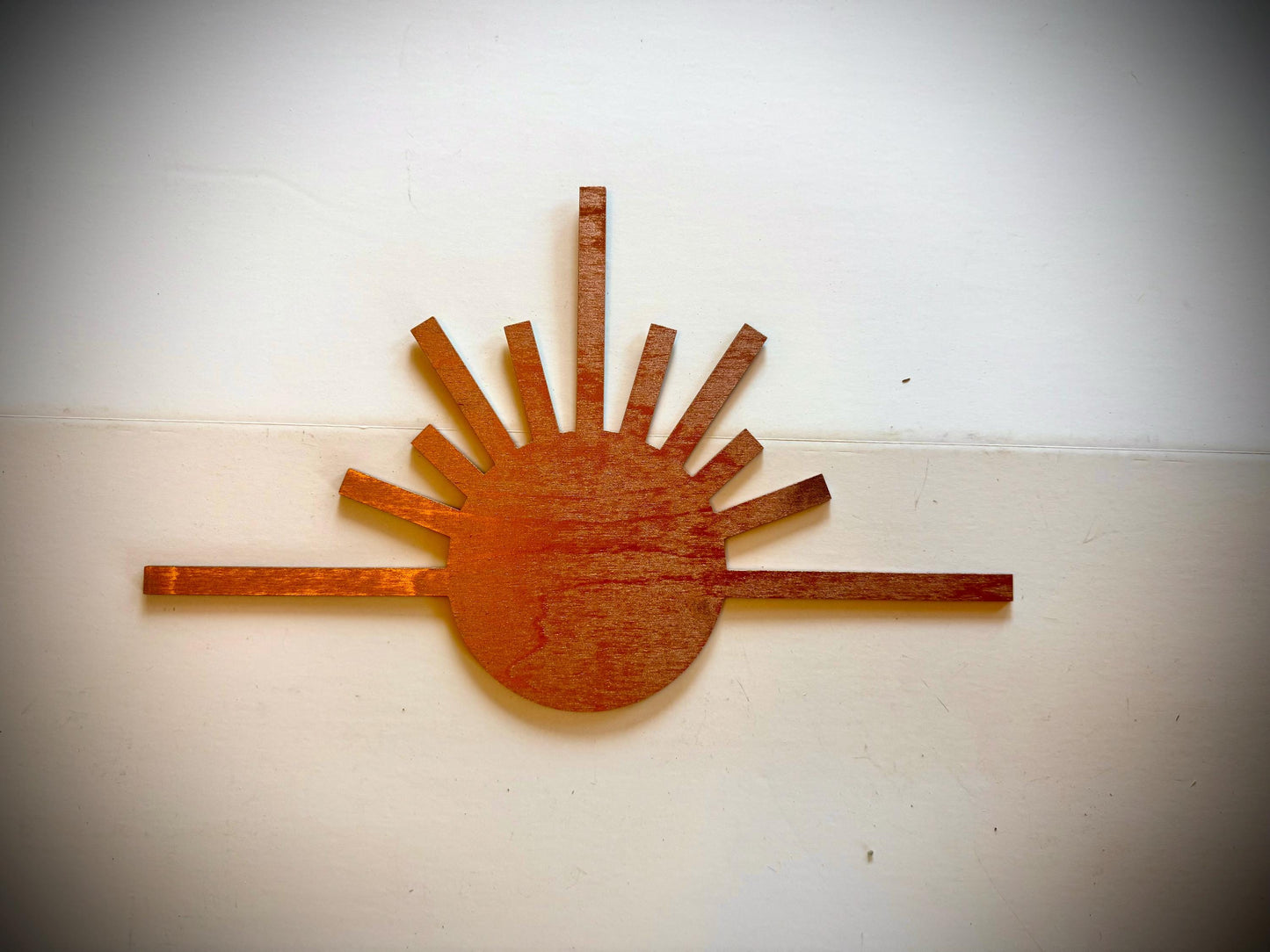 Boho modern Art Deco abstract and sunburst element wood wall art, 3 panel set,in multiple sizes and finishes.